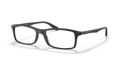 Ray-Ban RX7017 Rectangular Prescription Eyeglass Frames, Matte Black/Demo Lens, 52 mm