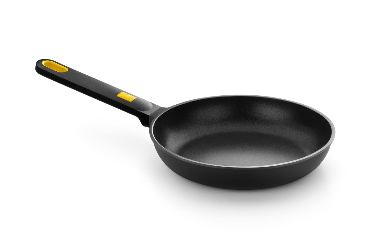 BRA Daily Pro Non-Stick Aluminium Frying Pan - Black & Yellow (22cm). Large Frying Pan for Induction Hob & All Other Heat Sources. 100% Recycled Aluminium Large Induction Frying Pan.