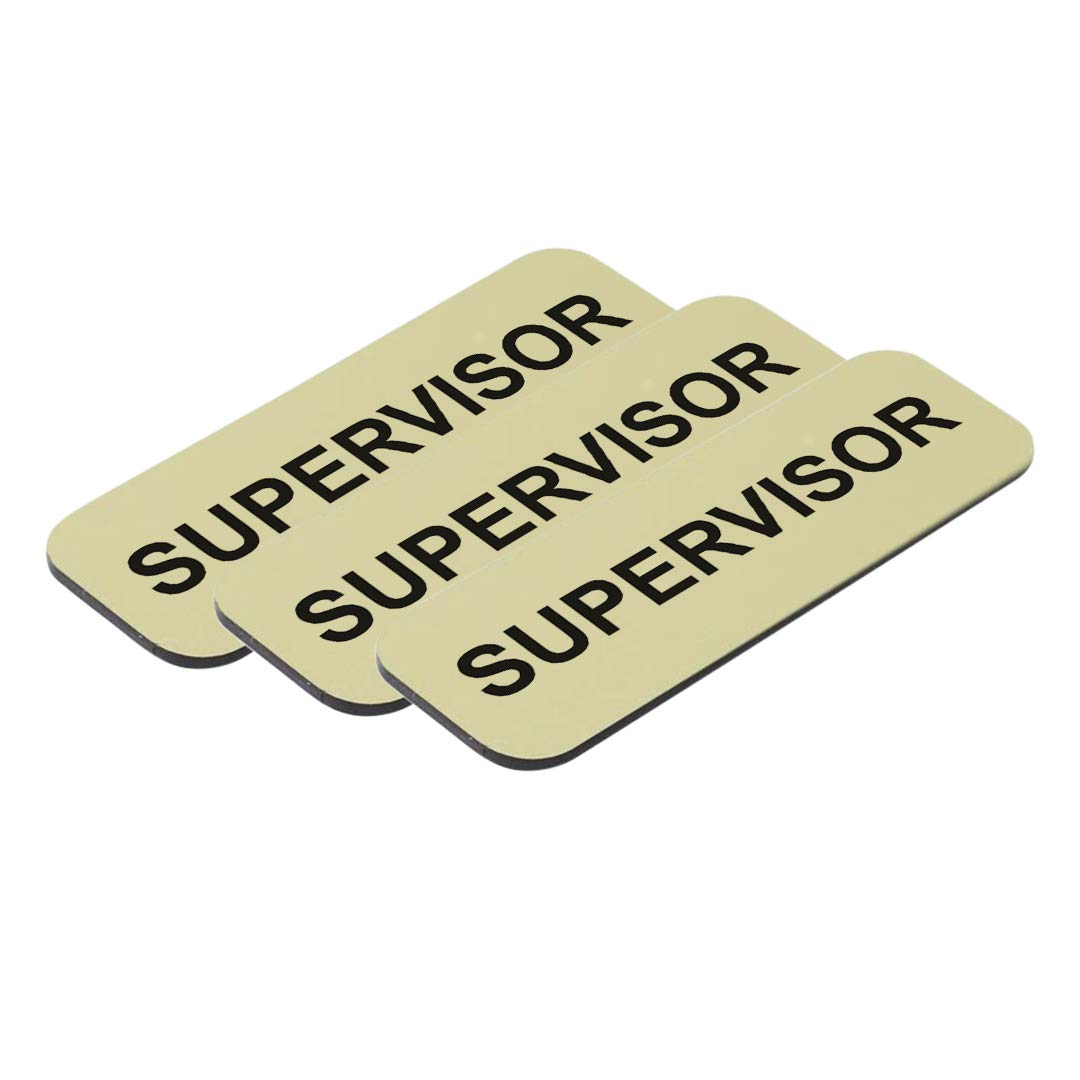 Supervisor 1 x 3" Name Tag, Brushed Gold (3 Pack)