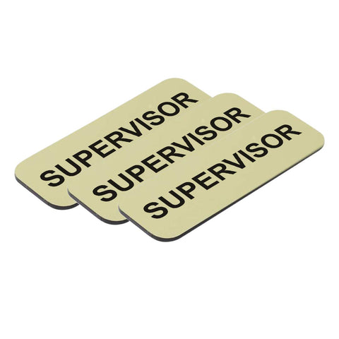 Supervisor 1 x 3" Name Tag, Brushed Gold (3 Pack)