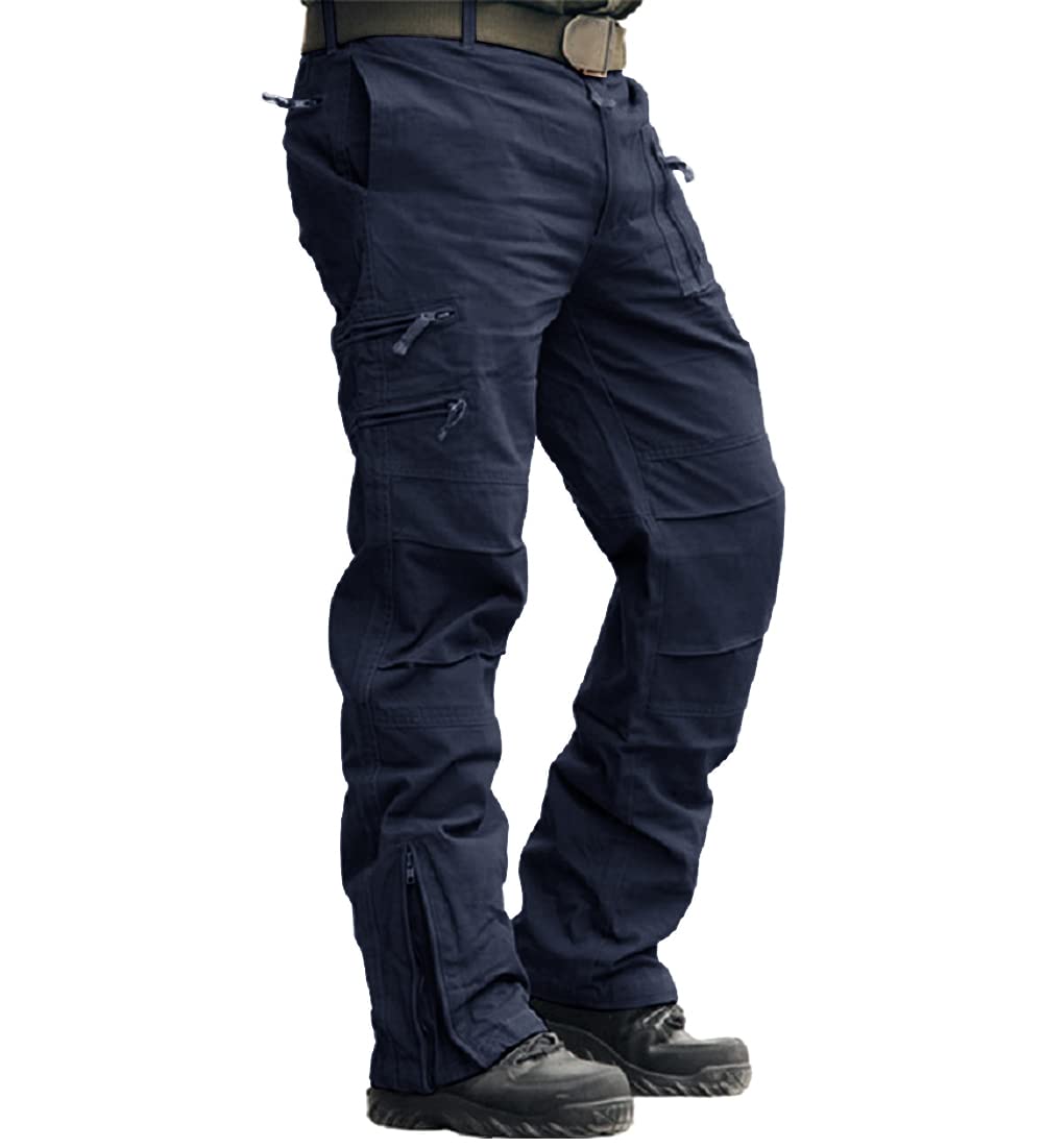 MAGCOMSEN Mens Work Trousers Multi Pockets Cotton Trousers Men Casual Outdoor Hiking Cargo Pants Military Style Tactical Combat Trousers Navy Blue