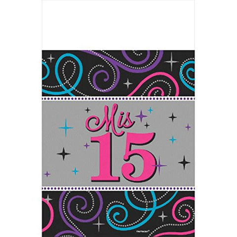 Amscan Elegant Mis Quince AÃƒÆ’Ã†â€™Ãƒâ€šÃ‚Â±os Birthday Party Plastic Table Cover Tableware Decoration (1 Piece), Black/Gray, 54" x 102".