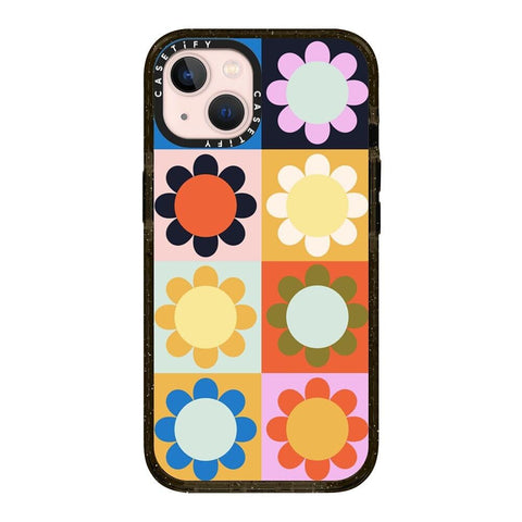 CASETiFY Impact iPhone 13 Case [6.6ft Drop Protection] - Retro Florals - Clear Black
