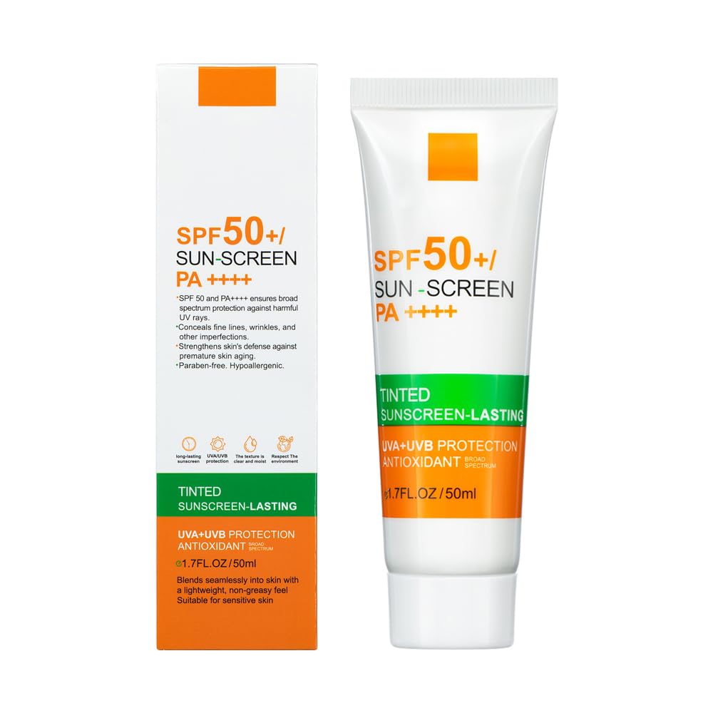 Hydrating Sunscreen, Face Sunscreen, Sunscreen for Face and Body, Tinted Sunscreen, Mineral Sunscreen, Sunblock, Body & Face Sunscreen Spf 50, Oxide, Titanium Dioxide, Hyaluronic Acid, Vitamin E Sunscreen for All Skin Types (1PCS)