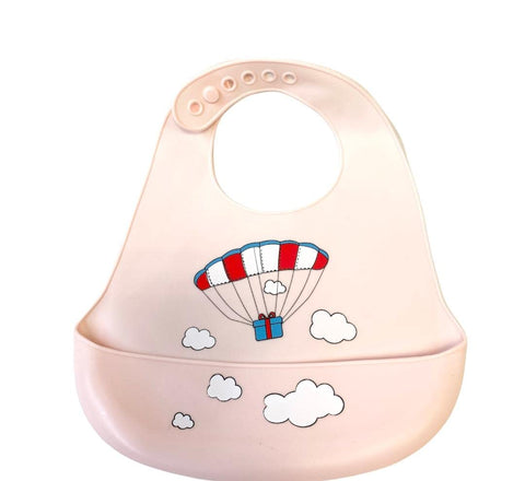 LADIDA Silicone Baby Bibs, Soft and Gentle, Wipe Clean with Food Catcher at the Bottom, BPA Free, Food Grade Plastic (Light Pink Hot Air Balloon -S2)