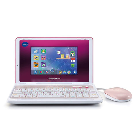 Vtech - Genio MAX, My First Real Ordi Pink Metal, Children's Computer with 7 Inch Colour Screen, Mouse, 60 Learning Activities and Games, Gift for Children from 5 Years to 12 Years - Contents in