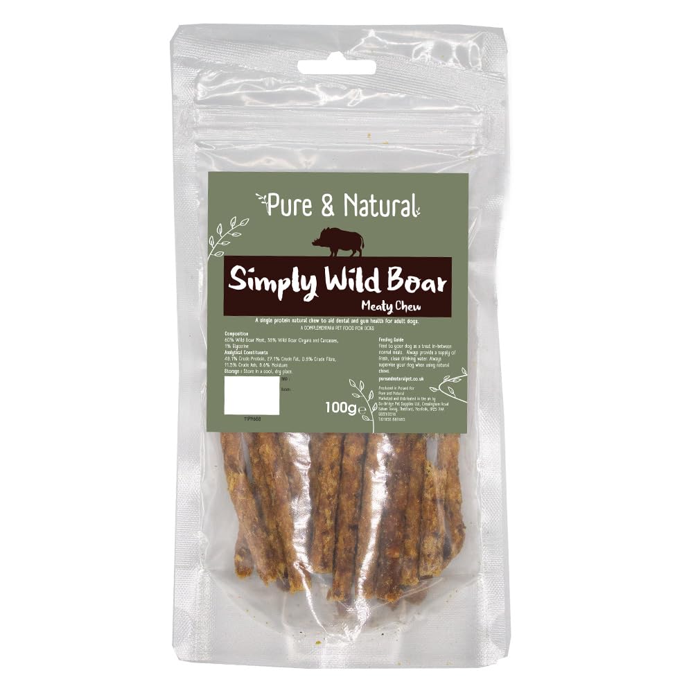 Wild Boar Meaty Sticks - 100% Natural Dog Treats for Small to Large Dogs, Grain Free Dog Treats for Puppies & Seniors - 100g Bag