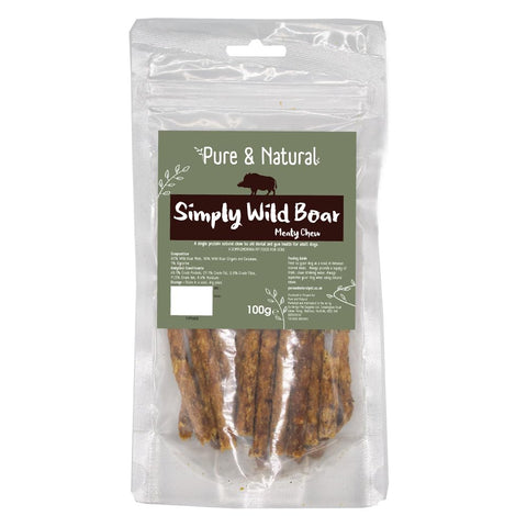 Wild Boar Meaty Sticks - 100% Natural Dog Treats for Small to Large Dogs, Grain Free Dog Treats for Puppies & Seniors - 100g Bag