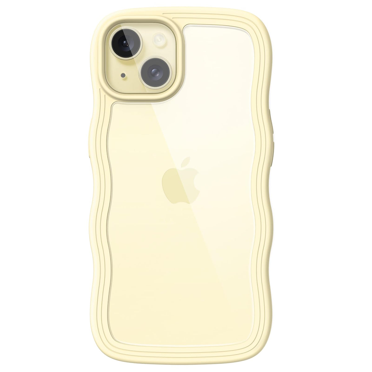 JETech Cute Case for iPhone 15 6.1-Inch, Wave Frame Curly Shape Shockproof Phone Cover for Women and Girls, Clear Hard PC Back (Yellow)