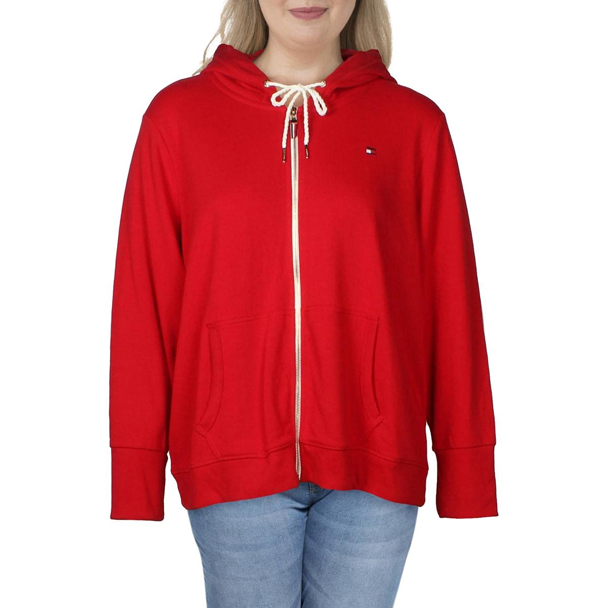 Tommy Hilfiger Women's Flag Zip Hoodie Hooded Sweatshirt, Scarlet, XXL
