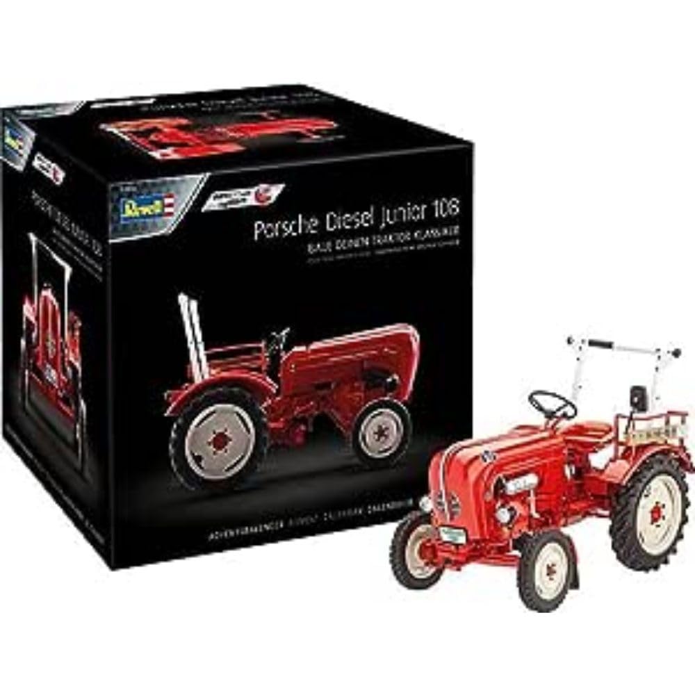 Revell 01036 Advent Calendar Porsche Junior 108 Oldtimer Traktor mit dem easy-click-system For a self-Built Tractor in 24 Days, red