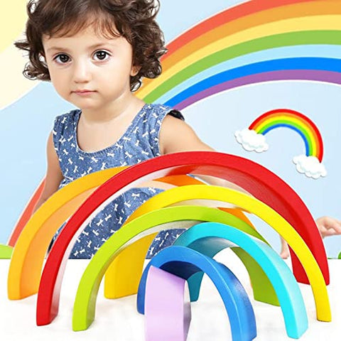 Wooden Rainbow Building Blocks Kids Stacking Toy Nursery Wooden Toys Home Decor