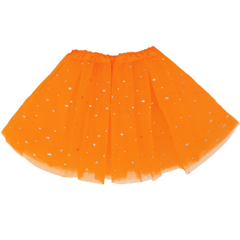 Sparkle Tutu Skirt for Girls, 3 Layered Tulle Sequin Star Princess Skirts Ballet Dance Skorts for Girls Toddler Birthday Holiday Party Dress Up Costume (2-8 Years) Y7ETLPQ (Orange)