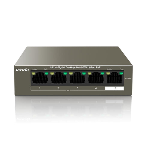 Tenda 5-Port Gigabit PoE Switch Unmanaged Network Switch with 4-Port PoE+ (VLAN, 802.3at/af, 58W for all PoE ports, Desktop / Wall Mounting, Metal Case, Plug and Play) (TEG1105P-4-63W)