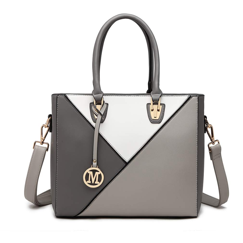 Miss Lulu Handbag Leather Look Geometric Ombre Shoulder Bag (Grey)