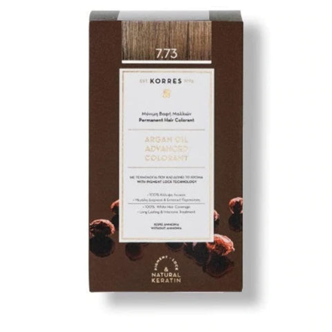 KORRES Argan Oil Colorant - Amonia-Free Hair Colour Golden Moca 7.73-100% Grey Hair Coverage & Vegan for a Long-Lasting Colour Result