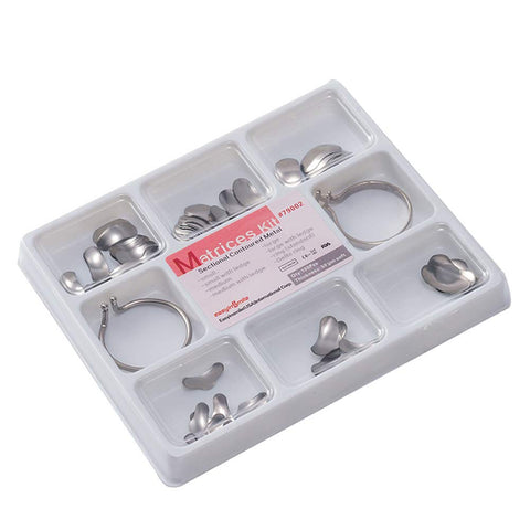 Easyinsmile Dental Matrices Matrix Refill Metal Sectional Contoured (Matrices Full Kit 100Pcs with 2 Ring Deltas)