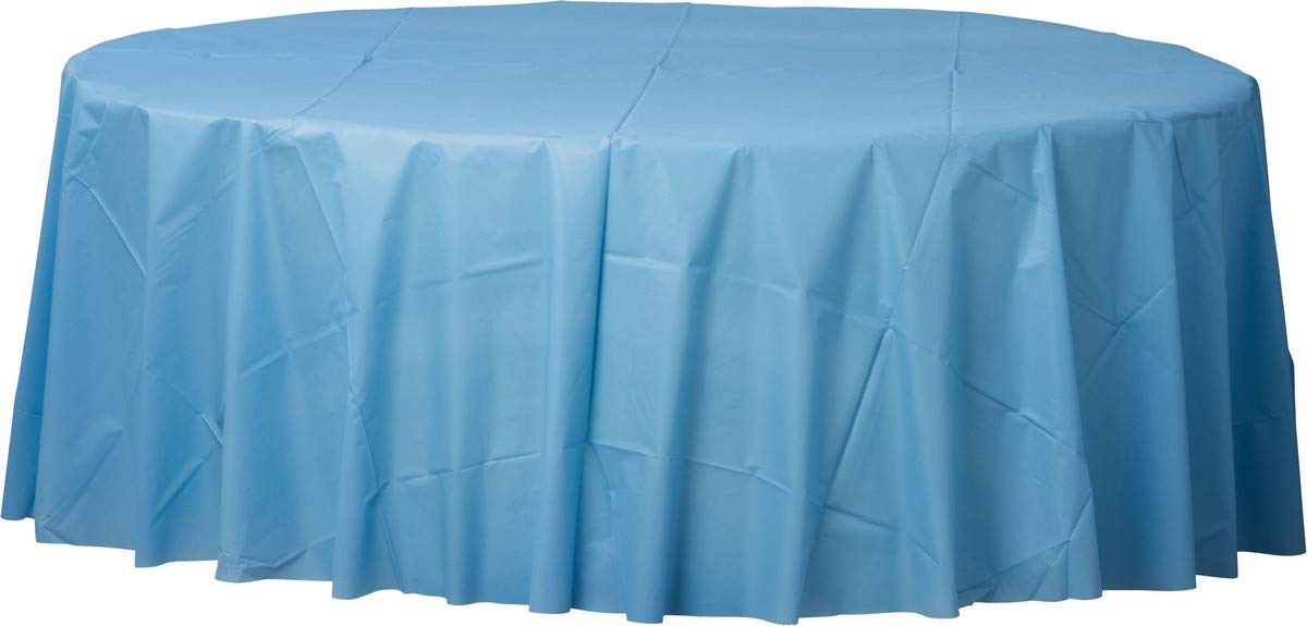 Amscan Round Plastic Table Cover - 84" - Elegant & Event Essential, Perfect for Parties, Weddings, & Special Occasions, Pastel Blue, Pack of 1