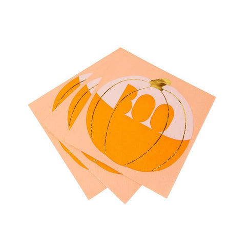 Talking Tables Pack of 16 Pumpkin Halloween Napkins | Orange Paper Serviettes with 'Boo' Design | Disposable Tableware for Party, Autumn, Pumpkin-Napkin,33 x 33 centimeters