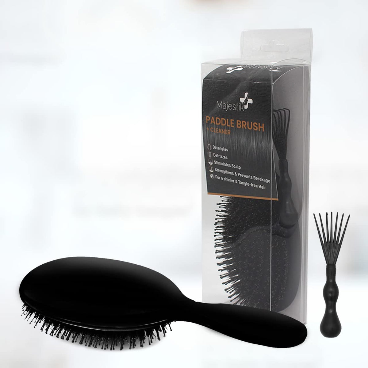 Shine Enhancer Paddle Hair Brush Rose Gold with Soft Natural Boar Bristles Leave Hair Shiny Smooth For All Hair Types For Women Men Wet Dry Hair By Majestik+