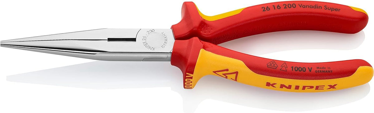 KNIPEX Snipe Nose Side Cutting Pliers, Chrome-Plated, 200 mm, Chrome Vanadium Steel, VDE. Tips Elastic and Stable, Needle Nose Pliers, 26 16 200