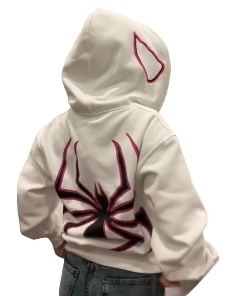 ZENMANCHEN Y2k Hoodie Men Spider Full Zip Hoodie Spiderman Jacket Hip Hop Aesthetic Graphic Hoodies Gothic Emo Grunge Hoodie, White, S