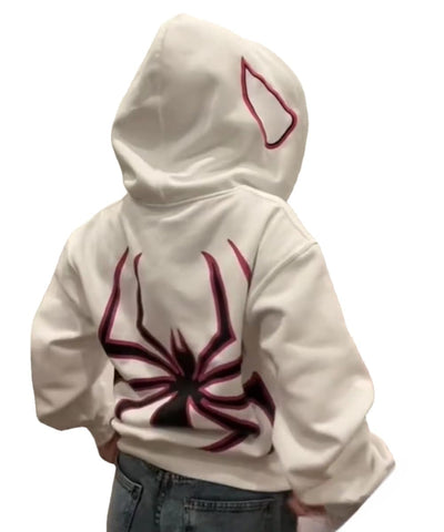 ZENMANCHEN Y2k Hoodie Men Spider Full Zip Hoodie Spiderman Jacket Hip Hop Aesthetic Graphic Hoodies Gothic Emo Grunge Hoodie, White, S