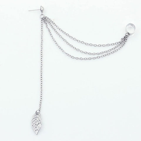 Yheakne Boho Leaf Cuff Chain Earrings Silver Dangle Chain Earrings Cartilage Helix Earrings Cuff Helix to Lobe Chain Earrings Jewelry for Women and Girls