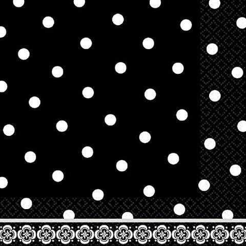 Amscan Damask & Polka Dot Party Lunch Napkins (36 Piece), 6.5 x 6.5", Black/White