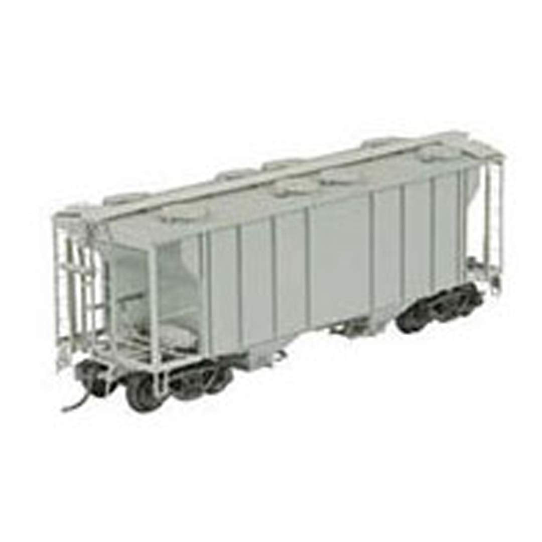 PS-2 Two-Bay Covered Hopper W/Scale Coupler; Channel Ribs, Tube DEFECT HOLDE - UNDECORATED - Light Gray