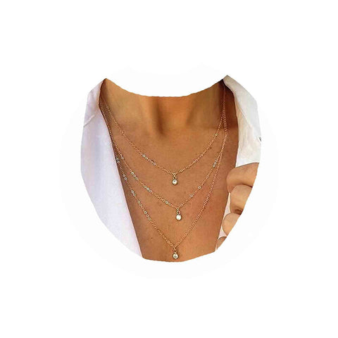 Yheakne Boho Layered Crystal Necklace Gold Rhinestone Pendant Chain Necklace Vintage Multi Strand Necklace Chain Jewelry for Women and Teen Girls