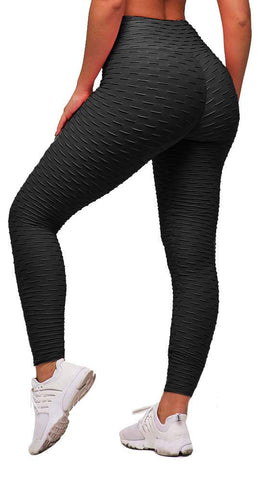 Memoryee Women's Honeycomb Waffle Leggings Ruched Butt Lift High Waisted Chic Sport Tummy Control Plus Size Workout Gym Yoga Stretchy Pants/Black/L