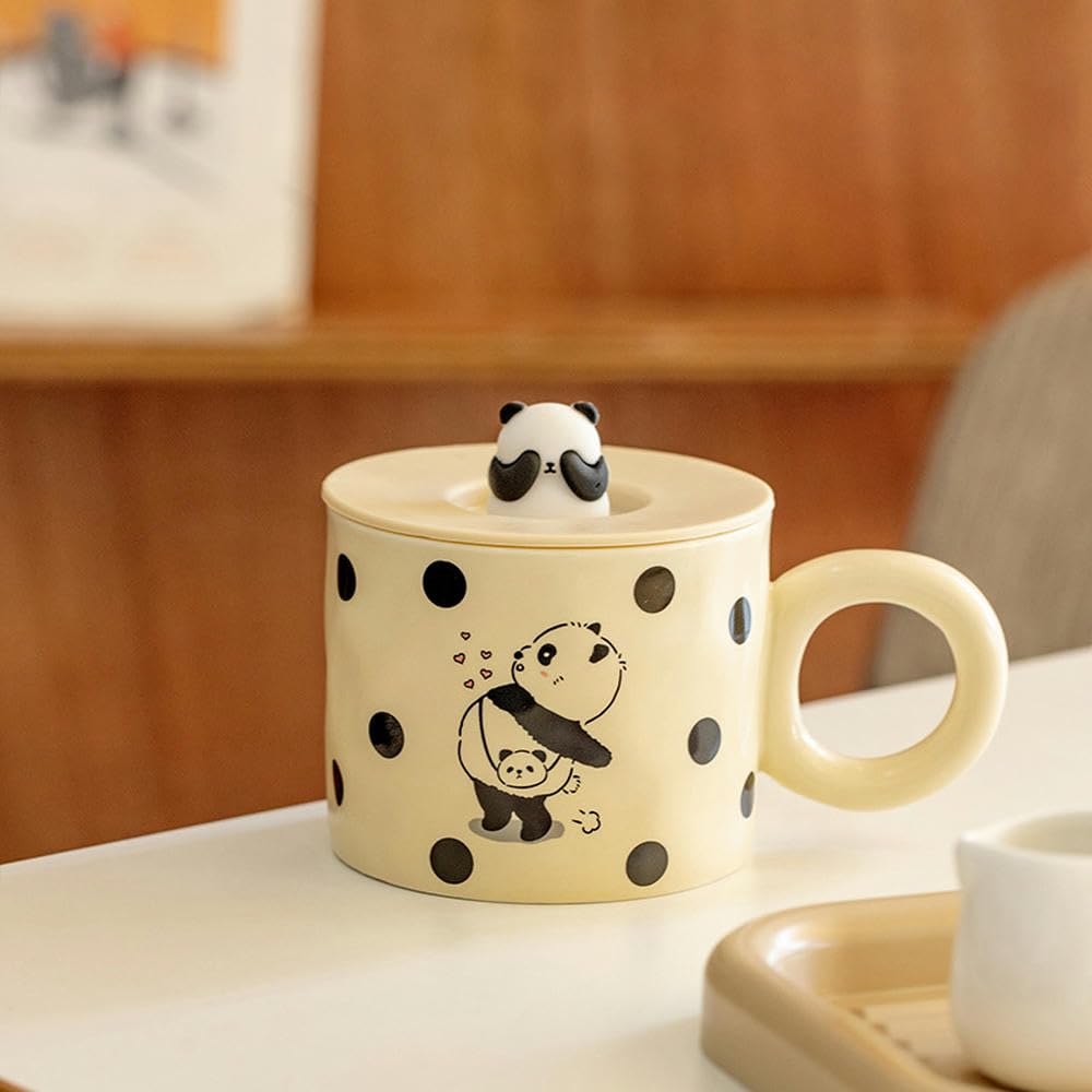 TOXVEK Cute Panda Ceramic Mug with Lid Cup Home Water Cup Office Coffee Cup