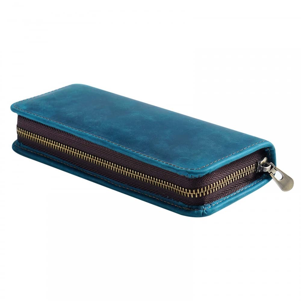 DONGKER Leather Pencil Case,Zippered Pen Cosmetic Pouch for School Work Office