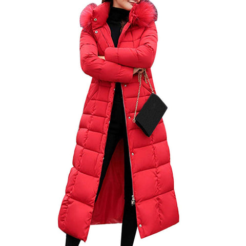 Long Hooded Jacket Trendy Coat Women Winter Jacket Cotton Padded Warm Maxi Puffer Coat Lady Long Coats Parka Jacket-Red_Asian Size M