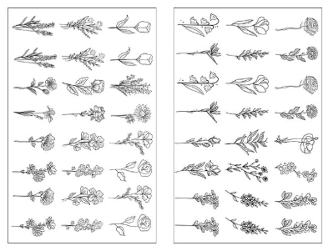 Plain Flower Tattoo Stickers Realistic Waterproof Sketch Small Flower Tattoo Stickers Hand-Painted Flowers Black And White Flowers