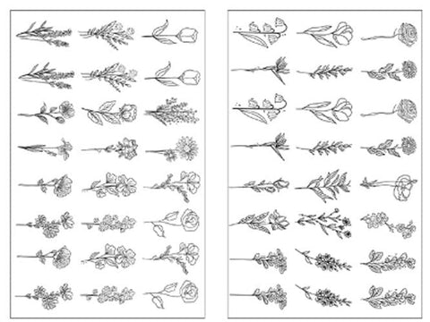 Plain Flower Tattoo Stickers Realistic Waterproof Sketch Small Flower Tattoo Stickers Hand-Painted Flowers Black And White Flowers
