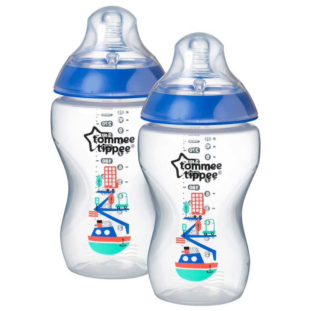 2 x Tommee Tippee 340ml Closer to Nature, BPA-Free, Anti-Colic Baby Bottle with Breast-Like Silicone Teat for Baby, Child & Toddler for Drinking Juice, Milk & Water, 3m+, Blue