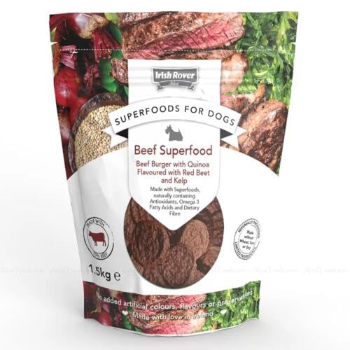 1.5Kg Irish Rover Superfoods Dogs Food Meat Treats Beef Burger Quinoa Beet Kelp