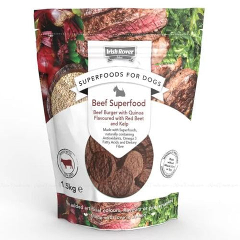 1.5Kg Irish Rover Superfoods Dogs Food Meat Treats Beef Burger Quinoa Beet Kelp