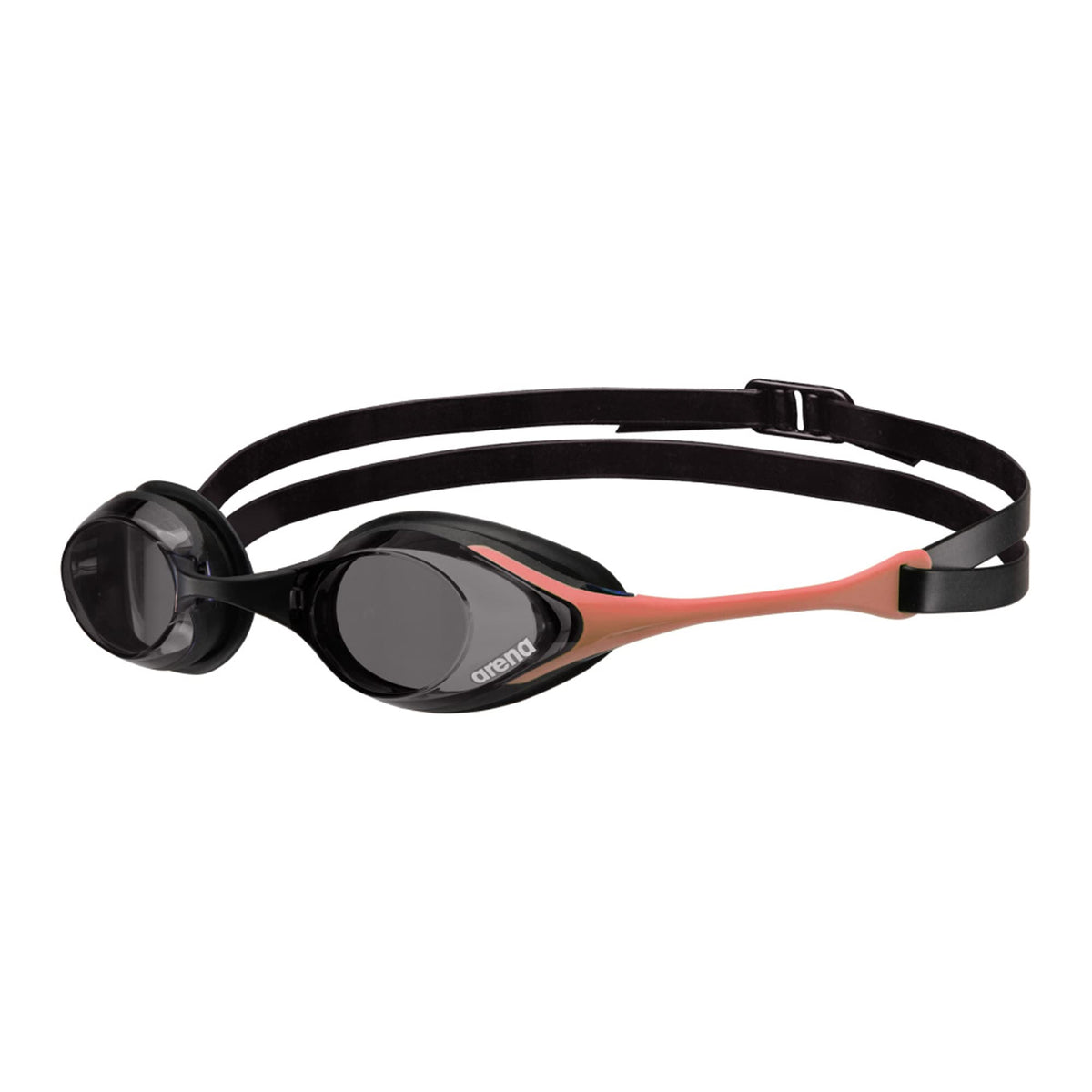 ARENA Unisex Adult Cobra Swipe Racing Swim Goggles for Men and Women Polycarbonate Non-Mirror Lens Hydrodynamic Design, Smoke/Coral