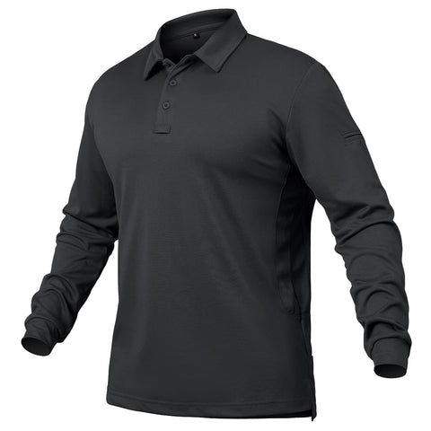 CARWORNIC Men's Performance Long Sleeve Polo Shirts Lightweight Sport Golf Shirt Quick Dry Athletic Outdoor Fishing Hiking Shirts Spring Casual Pique Jersey Work Polo Shirt for Men