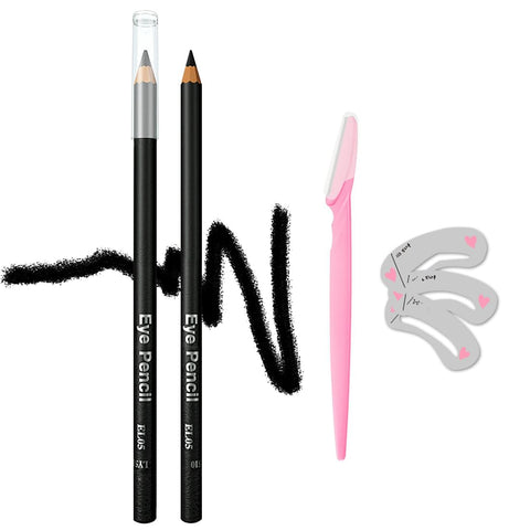 Eyebrow Pencil, Waterproof, Long-lasting, Professional Eyebrow Shaping and Filling Pencil for Women Eye-Makeup; ?5-in-1?Eyebrow Pencil *1; Eyebrow Razor *1; Eyebrow Stencil *3, Black #-0116023