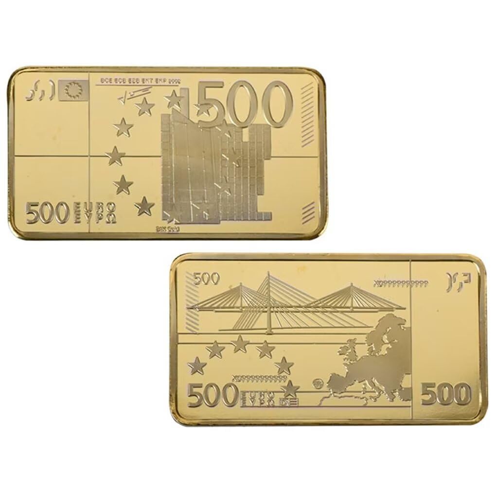 500 Euro Bills Gold Bar, Gold Plated Dollar Gold Bullion for Paperweight Movie Prop for Novelty Gift