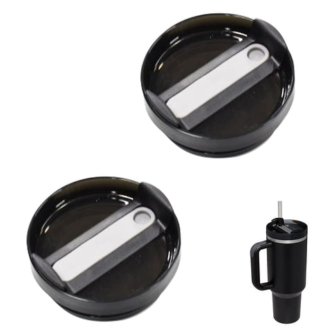 40 OZ Tumbler Lid Compatible for Stanley Quencher, 2 Pack Spill Proof Splash Resistant Stainless Steel Tumbler Covers Fit for Stanley and More Coffee (Black)