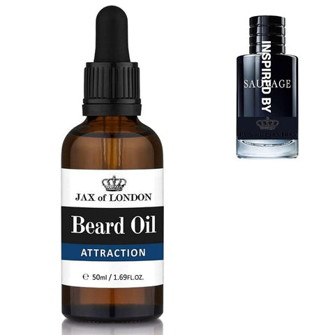 Inspired Beard Oil - Scented Aftershave Beard Oil For Beard Growth And Conditioning - Jojoba oil, Argan oil, Vitamin E - Made In the UK - Various Scents (Pack of 1, Attraction)