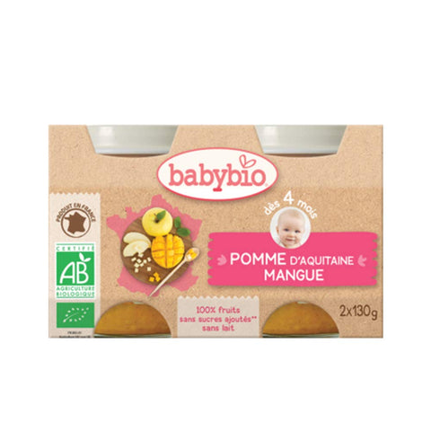 Babybio Mango Apple 4 Months and + Organic 2 Pots of 130g