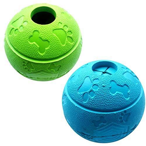 Feixun Dog Treat Toy Ball, Dog Rubber Food Ball, Interactive Dog Toy, Pack of 2(1*Blue+1*Green) 8.1cm
