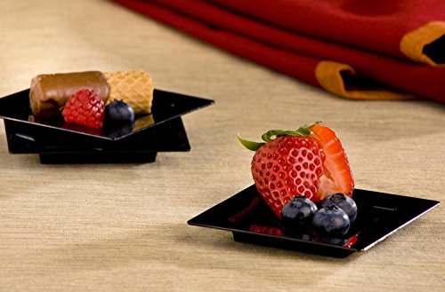 Amscan Reusable Mini Square Plastic Plates Perfect for Parties Picnics or Everyday Use (40 Piece), 3" x 3", Black