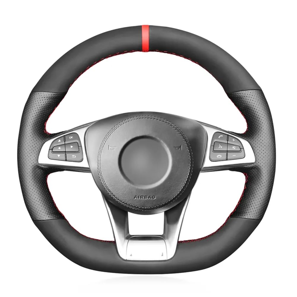Fit For Mercedes Benz AMG E 63 S W213 2018, Hand Sewn Steering Wheel Cover, Black Suede Anti-Slip Steering Wheel Cover